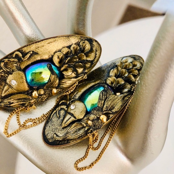 Vintage art nouveau repousse bird brooch pair 🐦🐦 - Picture 10 of 11